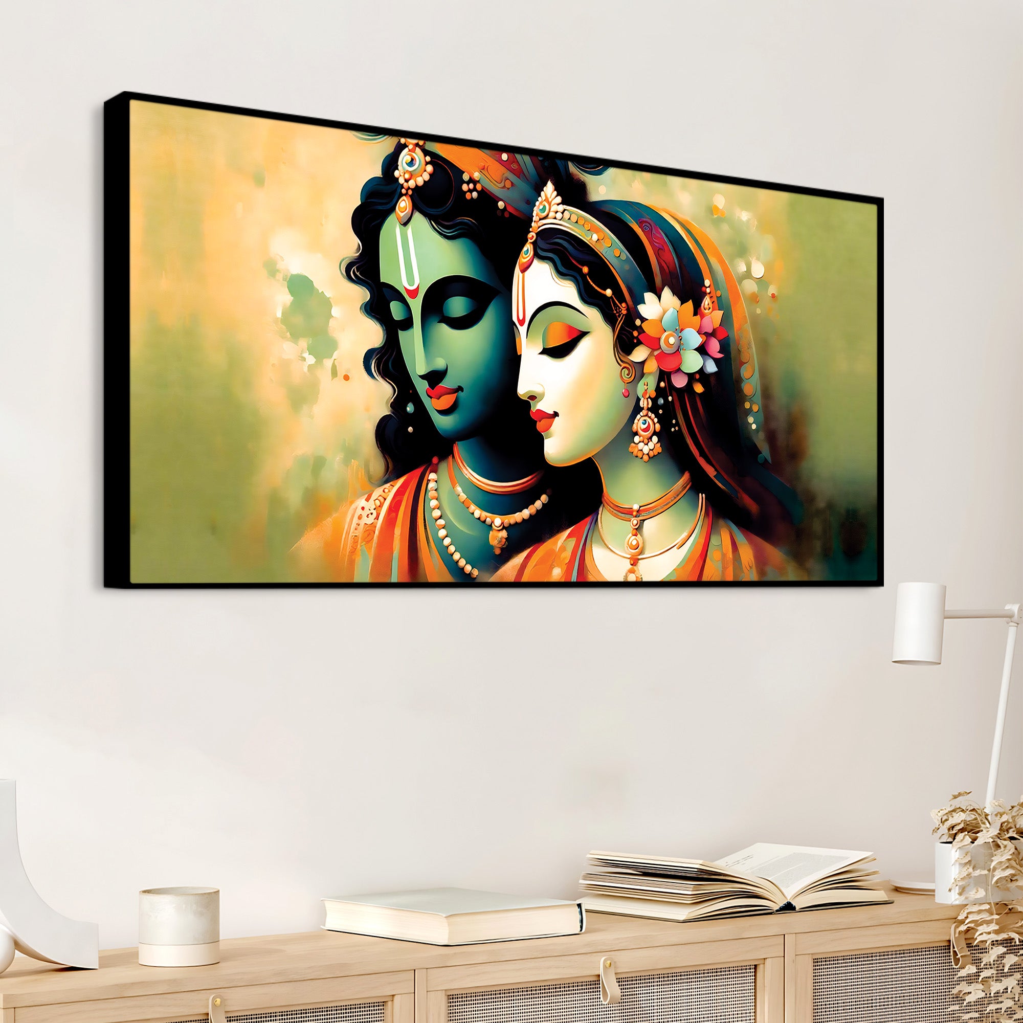 Traditional Radha Krishna Canvas Wall Painting for Spiritual Home Décor