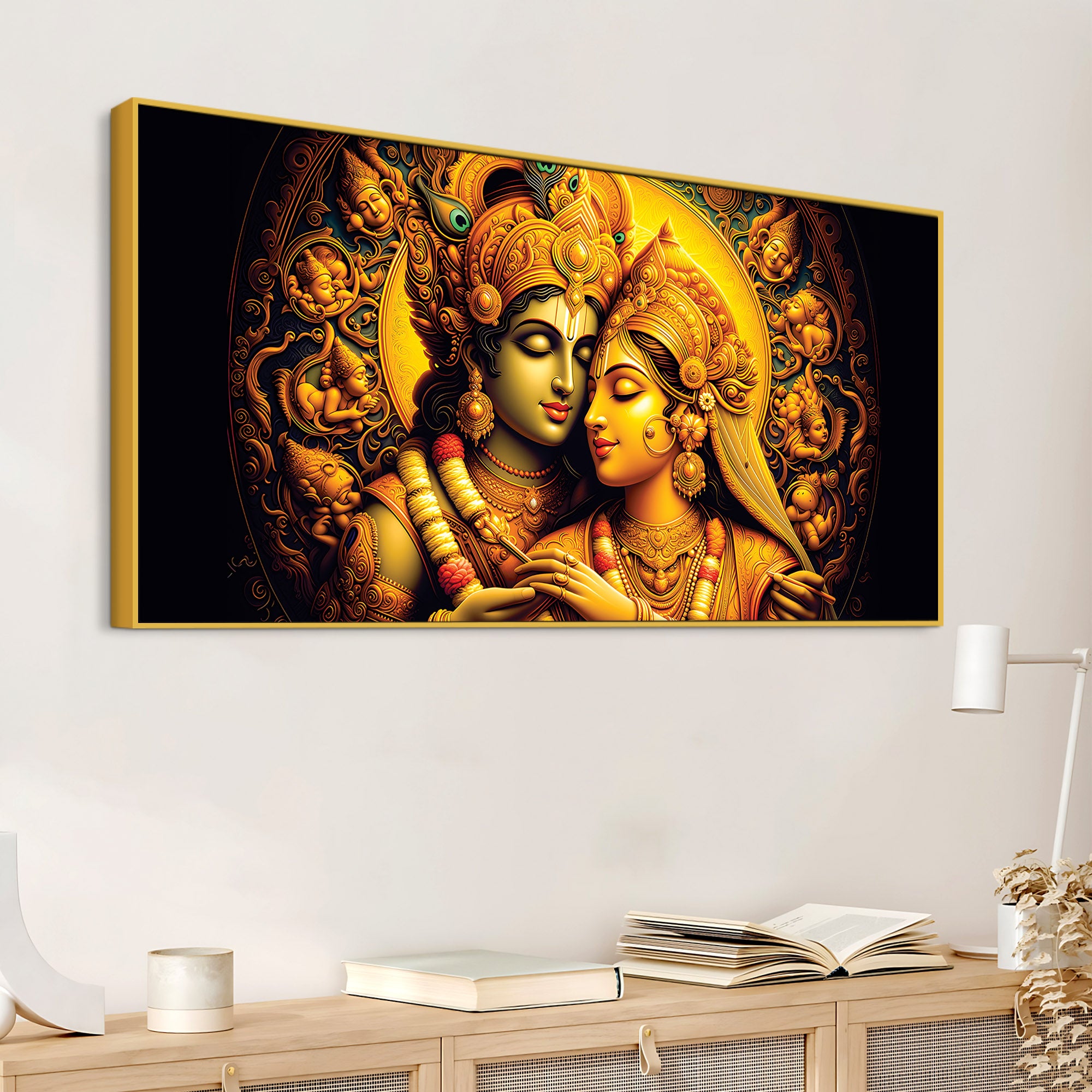 Traditional Radha Krishna Wall Painting for Spiritual Living Room