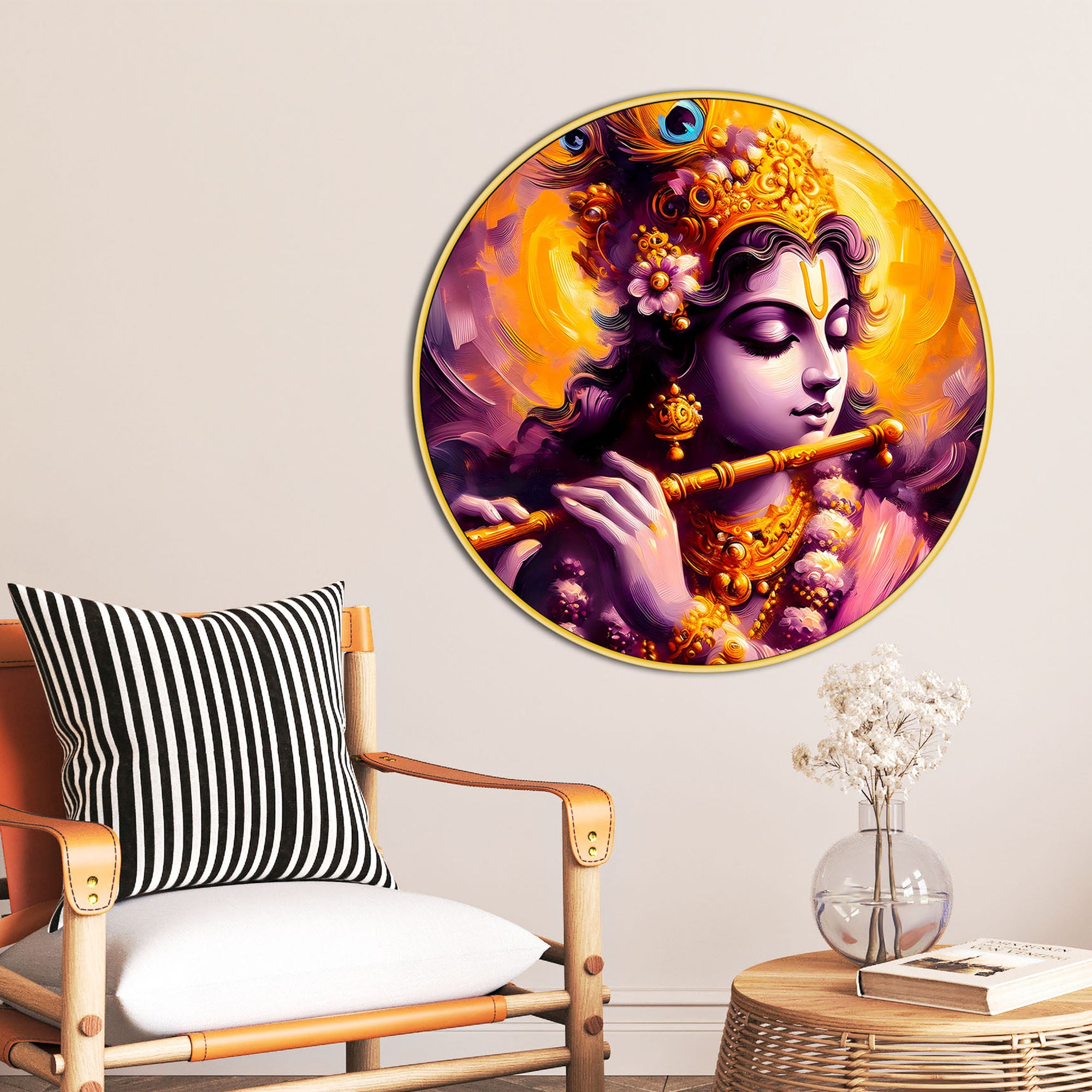 Traditional Shri Krishna Round Frame Painting