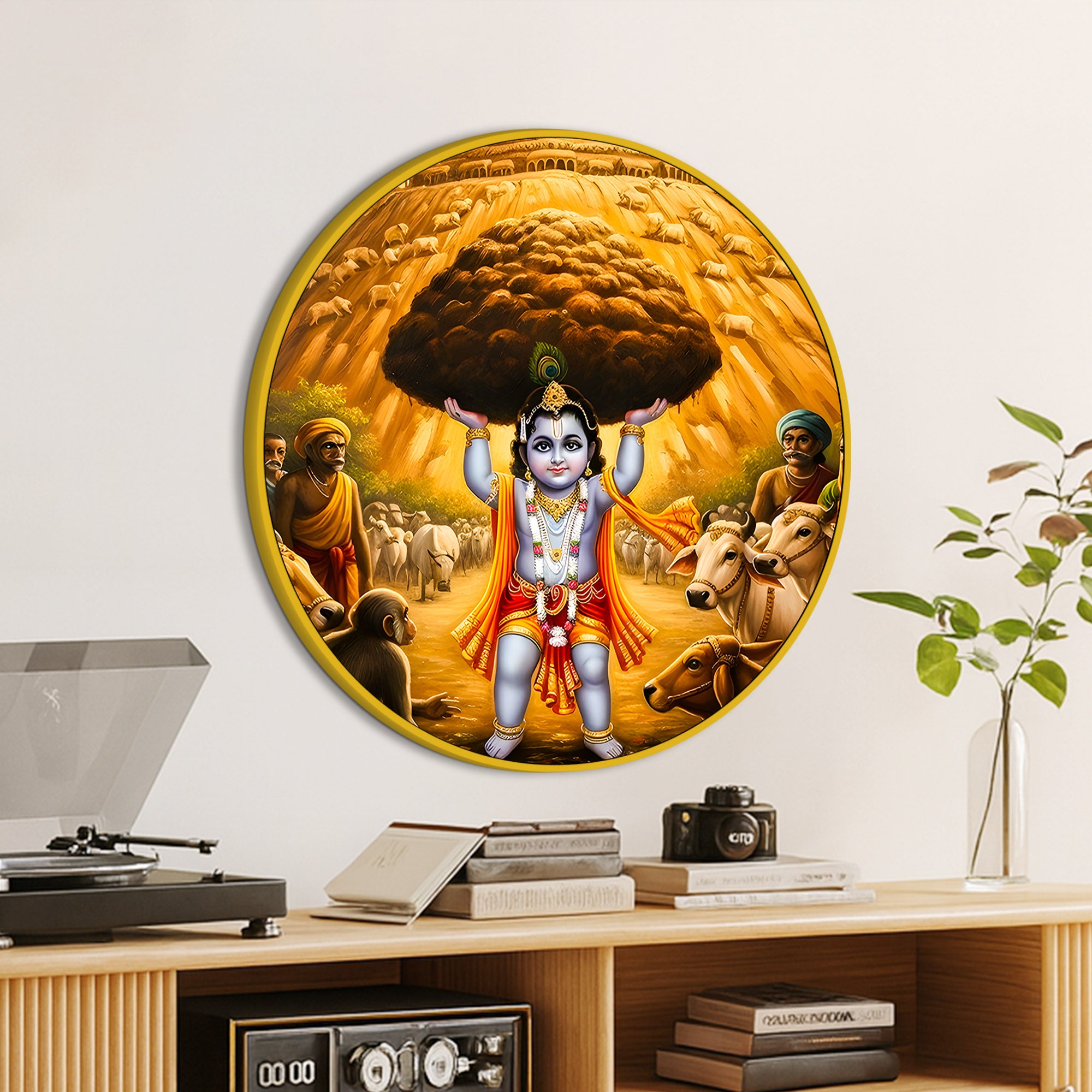 Traditional Shri Krishna Round Painting for Wall Decor