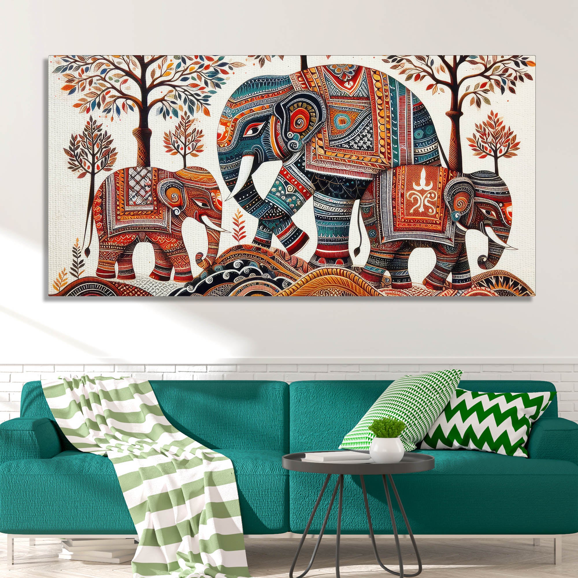 Traditional Three Artistic Elephant Art Canvas Wooden Wall Painting