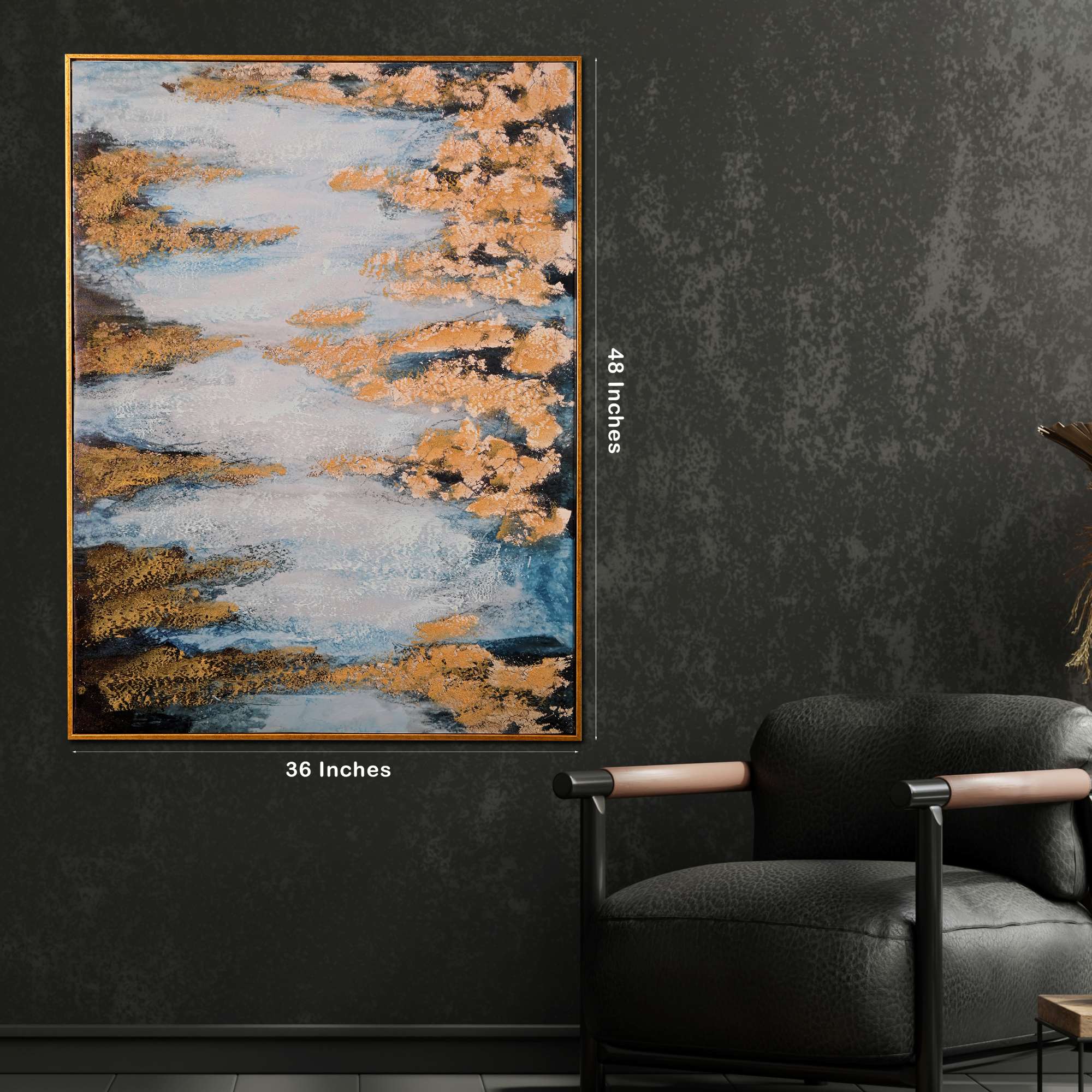 Tranquil Depths Abstract Hand Painted Wall Painting with Floating Frame