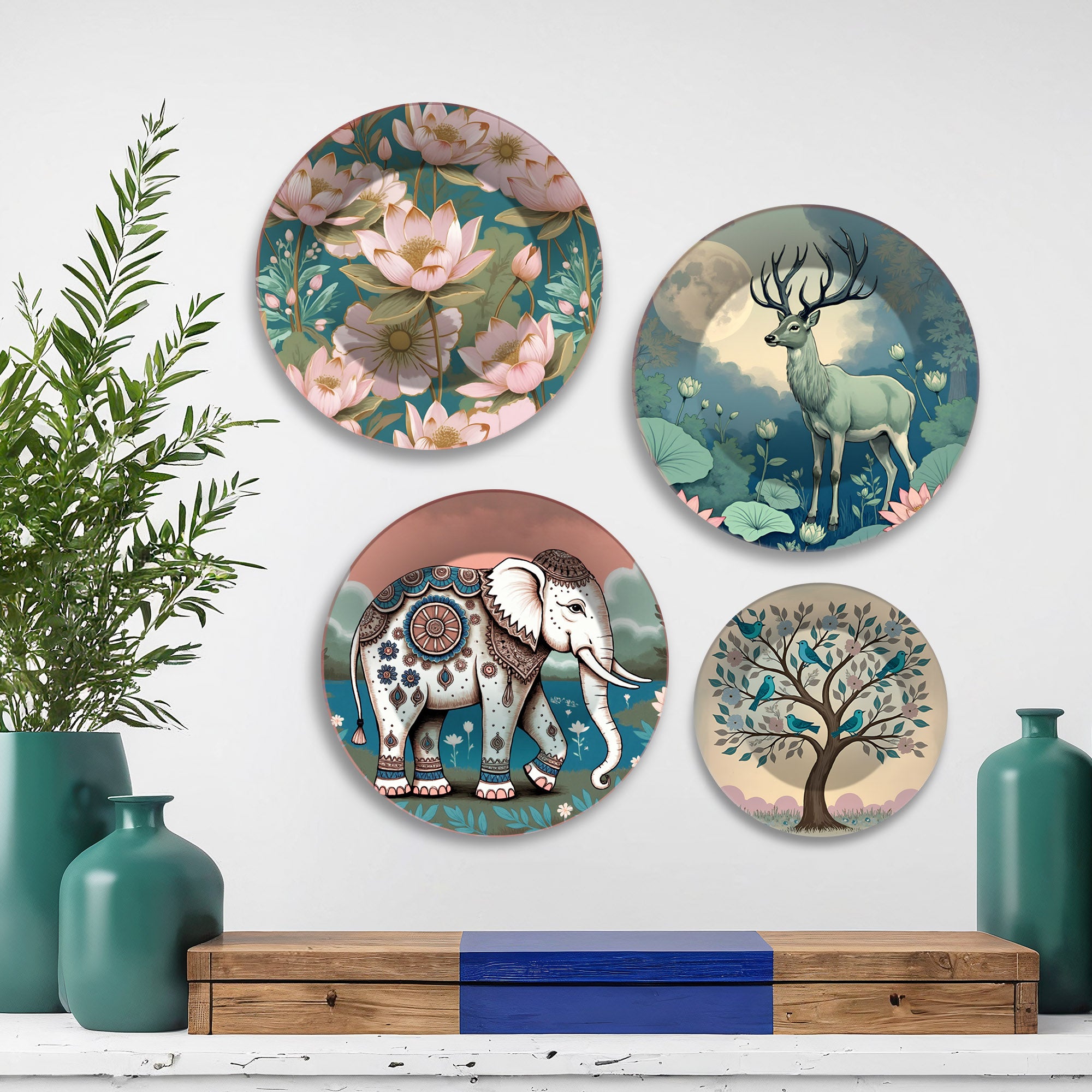 Tranquil Nature Wilderness Safari Premium Wall Plates Painting Set of Four