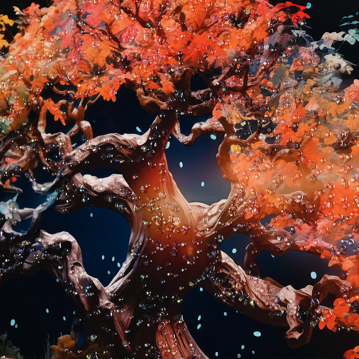 Tree of Autumn Colors Framed Crystal Glass Painting