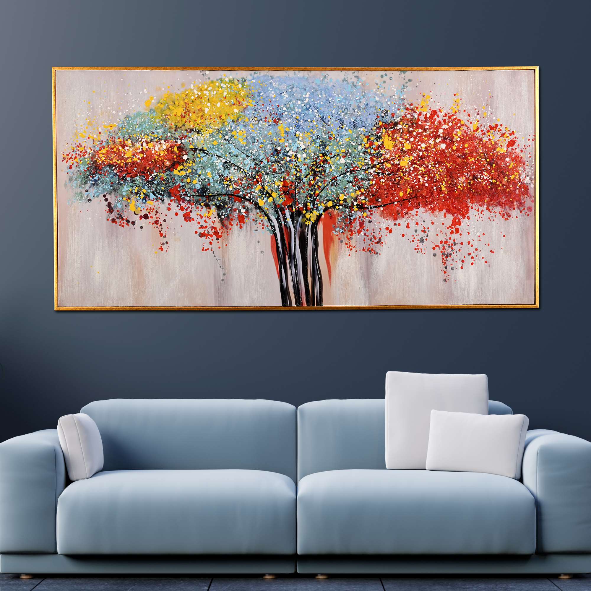 Tree of Life in Seven Color Hand Painted Wall Painting with Floating Frame