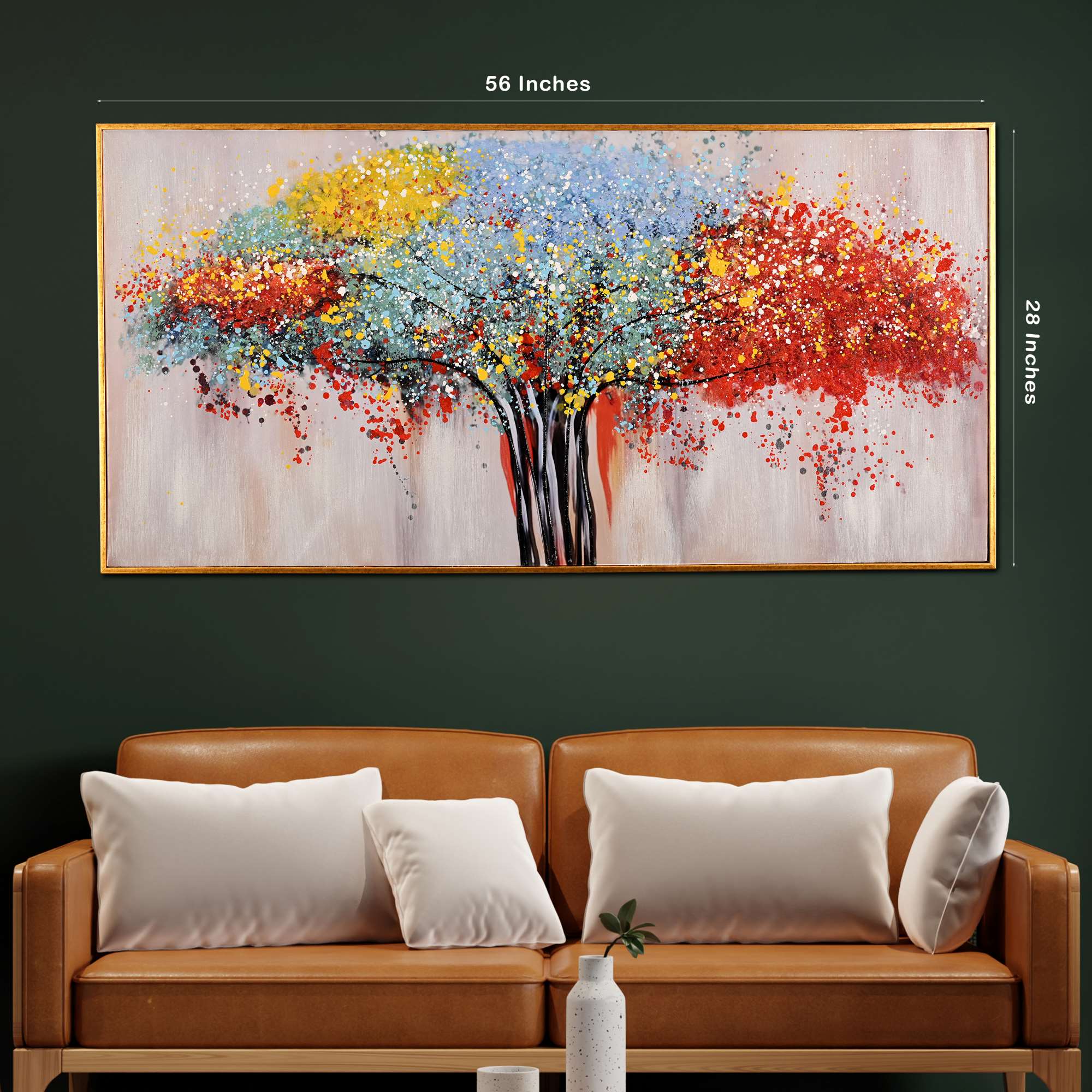 Tree of Life in Seven Color Hand Painted Wall Painting with Floating Frame