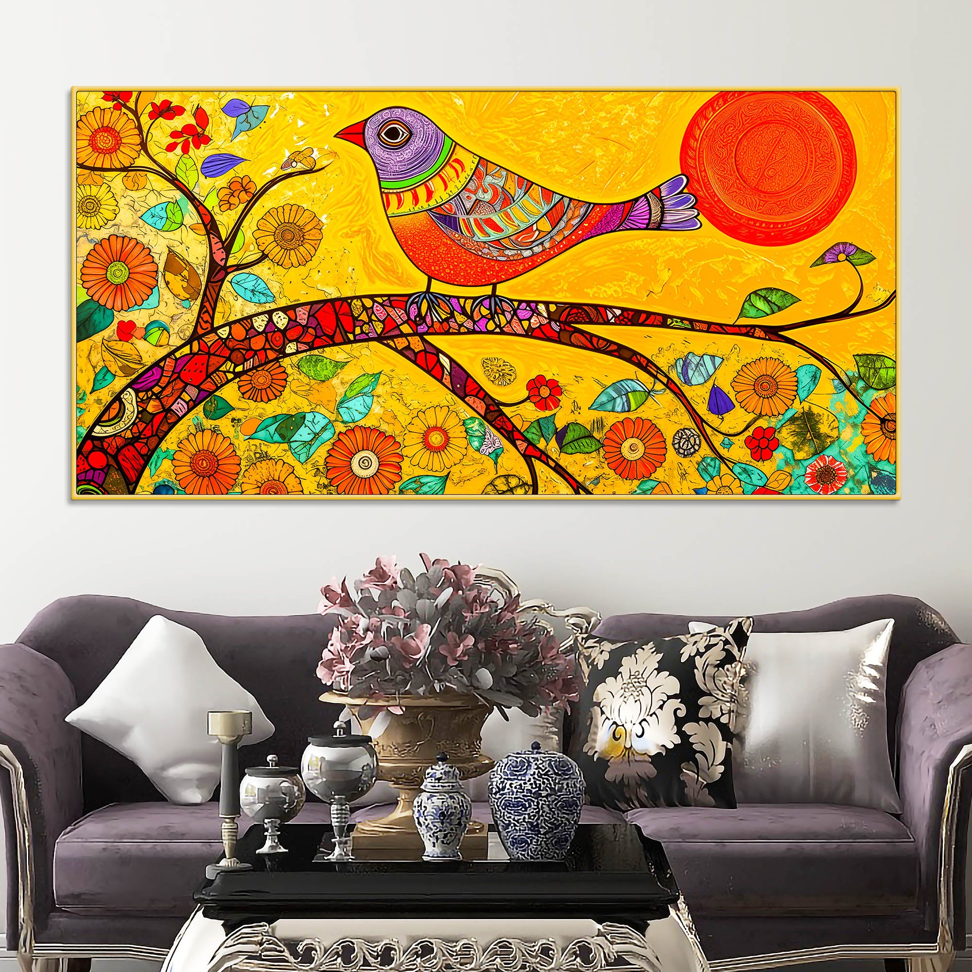 Trendy Colorful Bird Canvas Wall Painting for Modern Homes