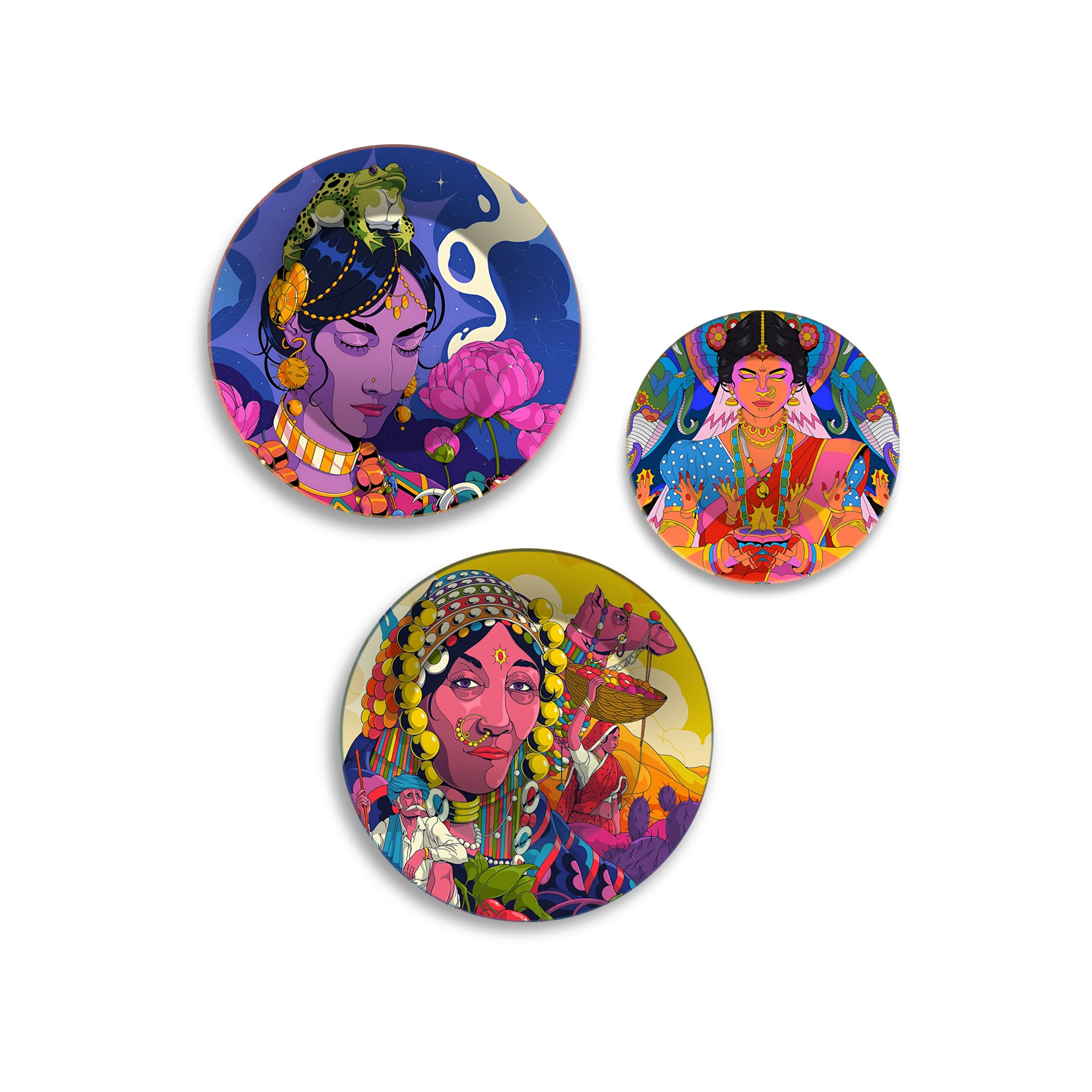 Tribal Queens Folk Fusion Premium Wall Plates Painting Set of 3