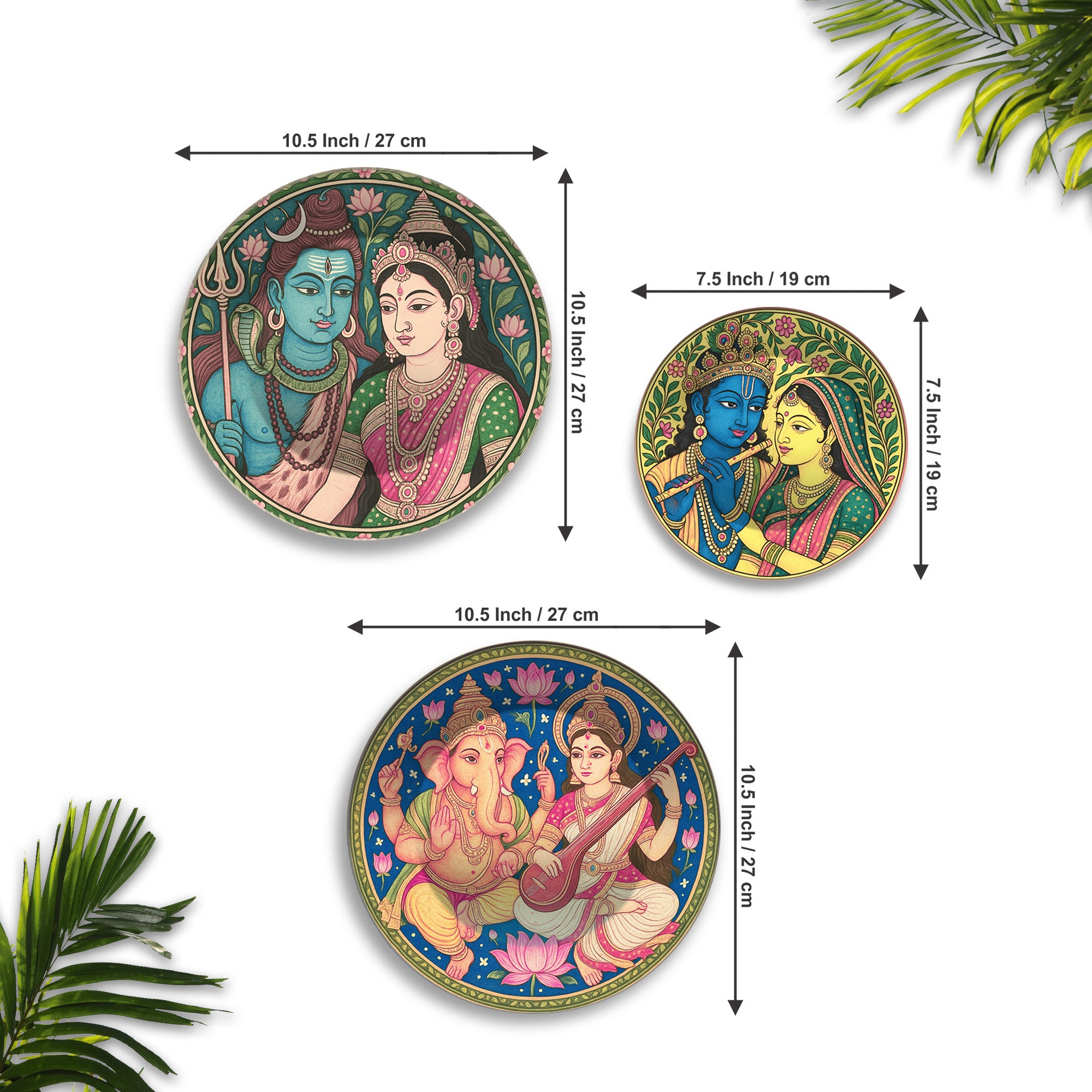 Trinity of Devotion Hindu Gods Premium Wall Plates Painting Set of 3