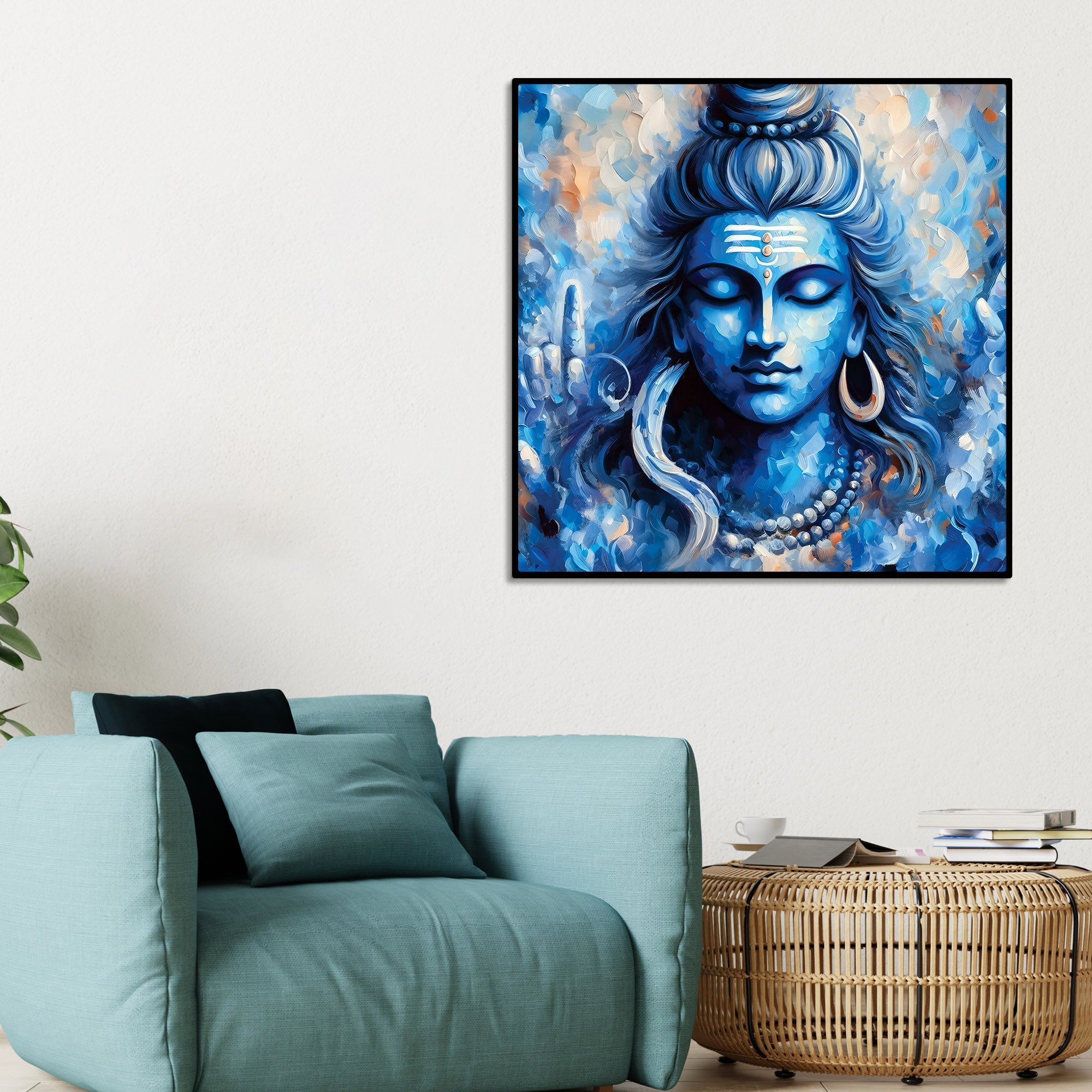 Trishul Shiv Ji Designer Painting Divine Canvas Wall Frame