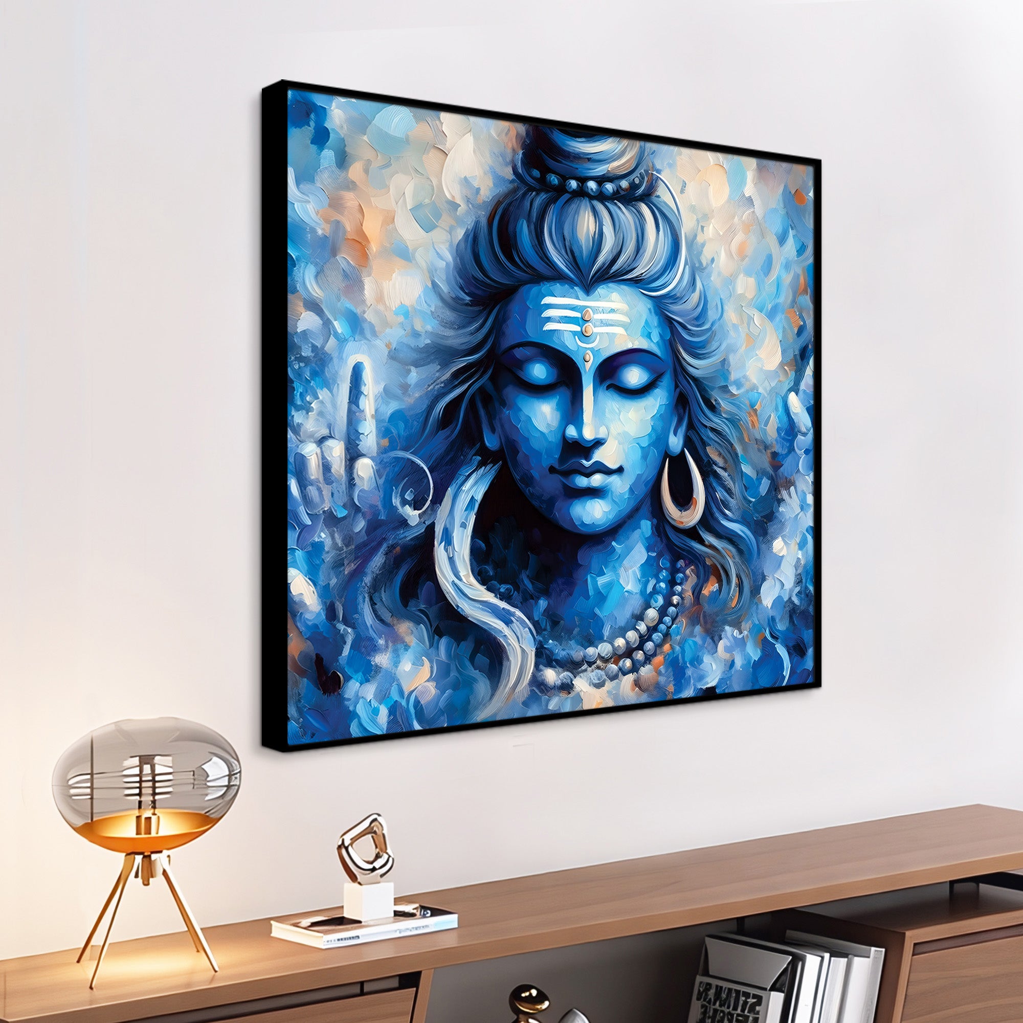 Trishul Shiv Ji Designer Painting Divine Canvas Wall Frame