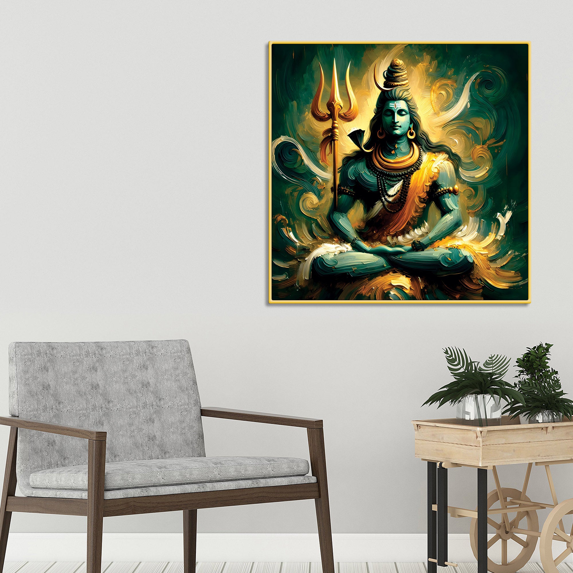 Trishul Shiva Canvas Wall Frame Mahadev Decorative Art Painting
