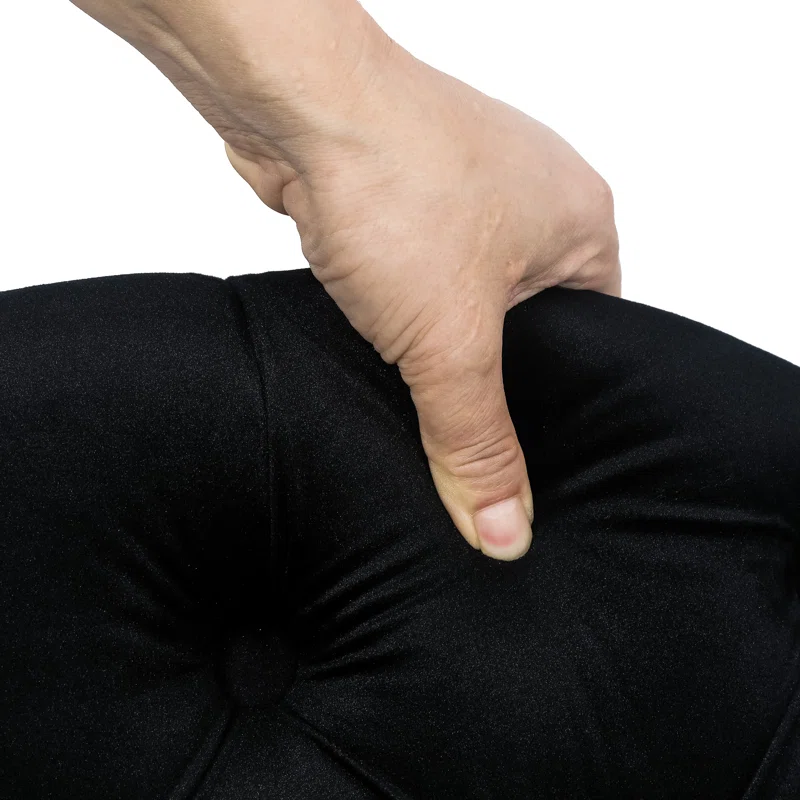 Tufted Black Color Rounded Storage Ottoman