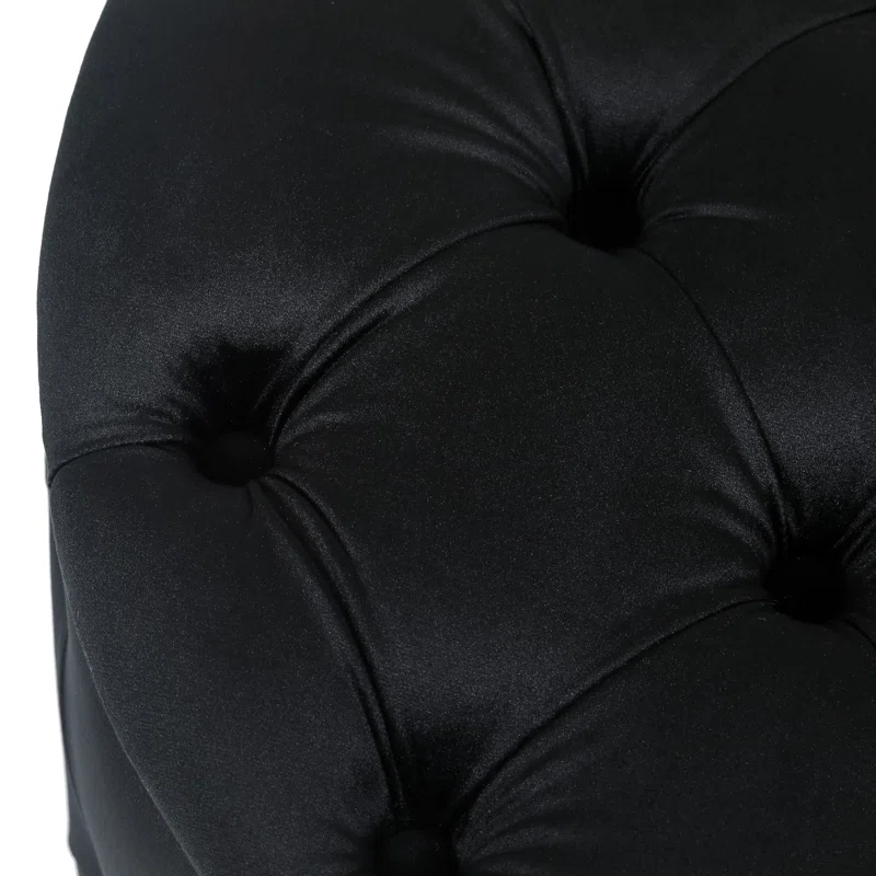 Tufted Black Color Rounded Storage Ottoman