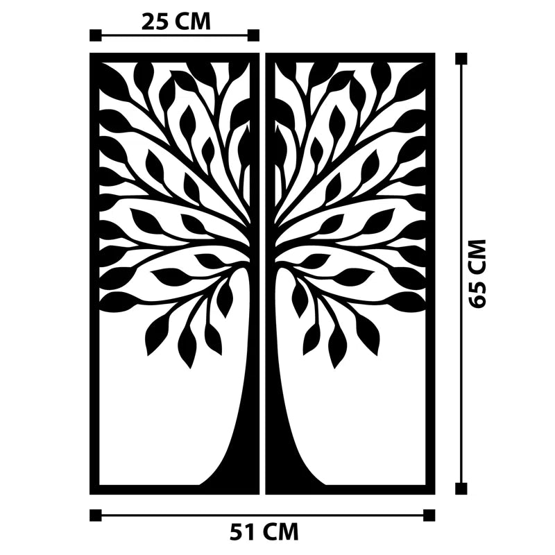 Two Frames Traditional Tree Flowers Meta Art Wall Decor