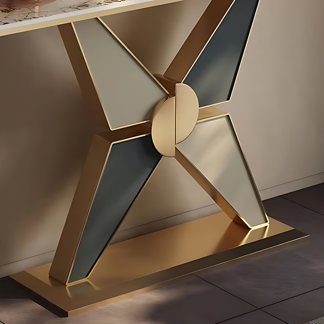 Long Hall Marble Console with Gold X Legs
