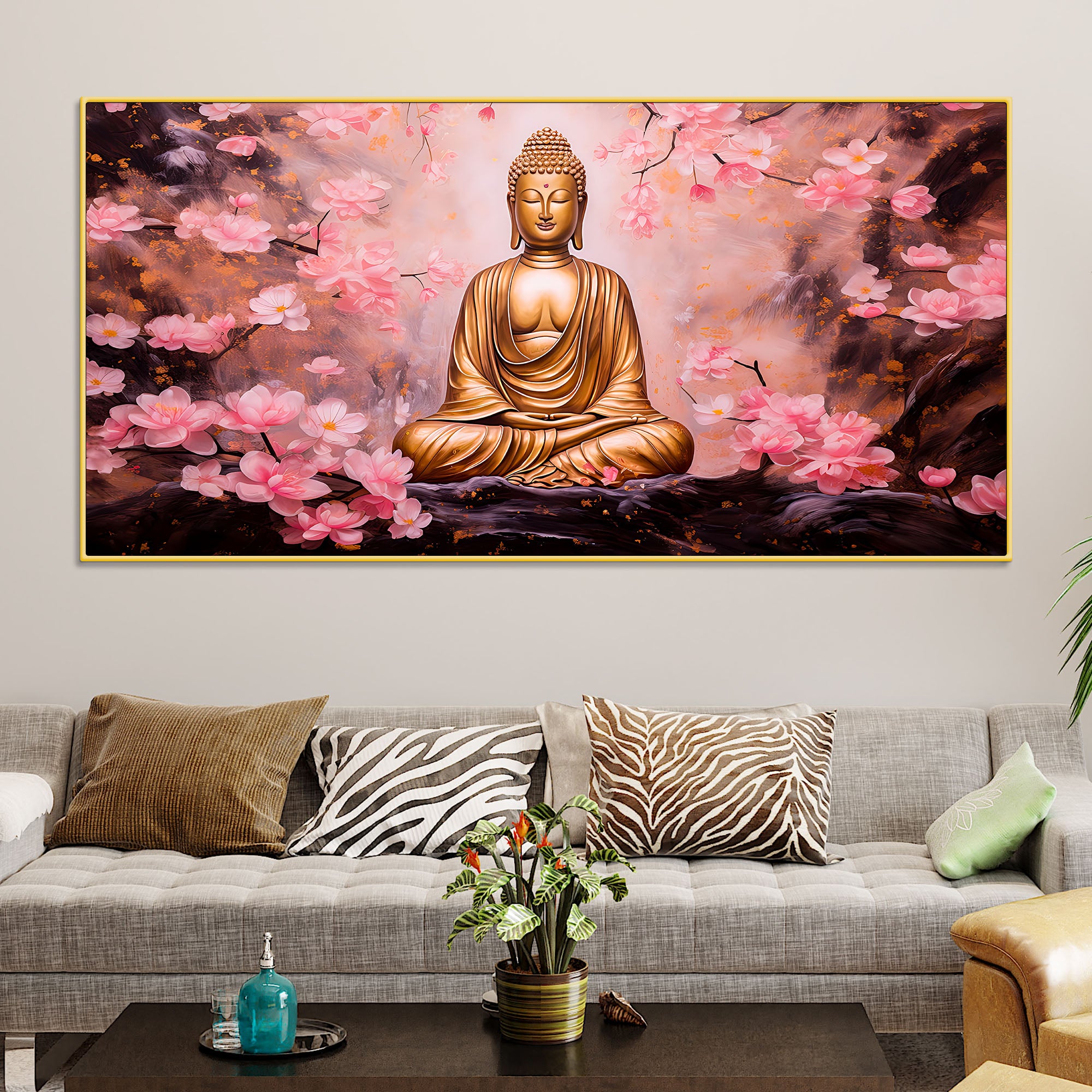 unique-buddha-wall-painting-with-cherry-blossom-theme