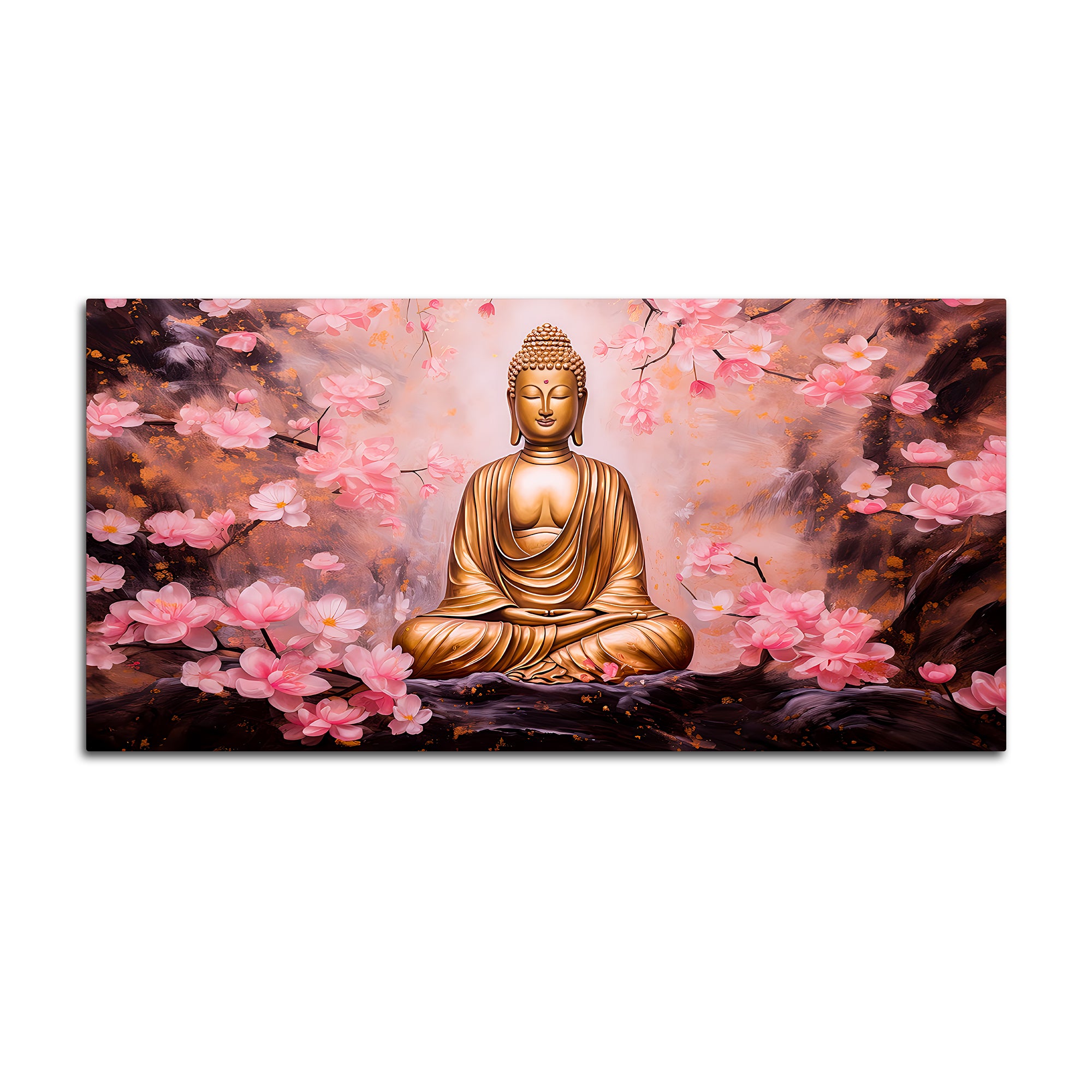 Unique Buddha Wall Painting with Cherry Blossom Theme