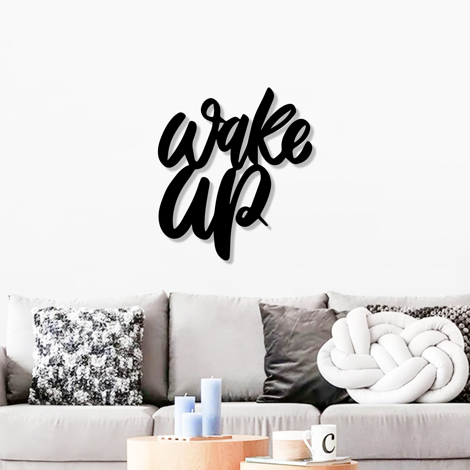 Unique Font Style Wake Up Text Metal Art Wall Decor