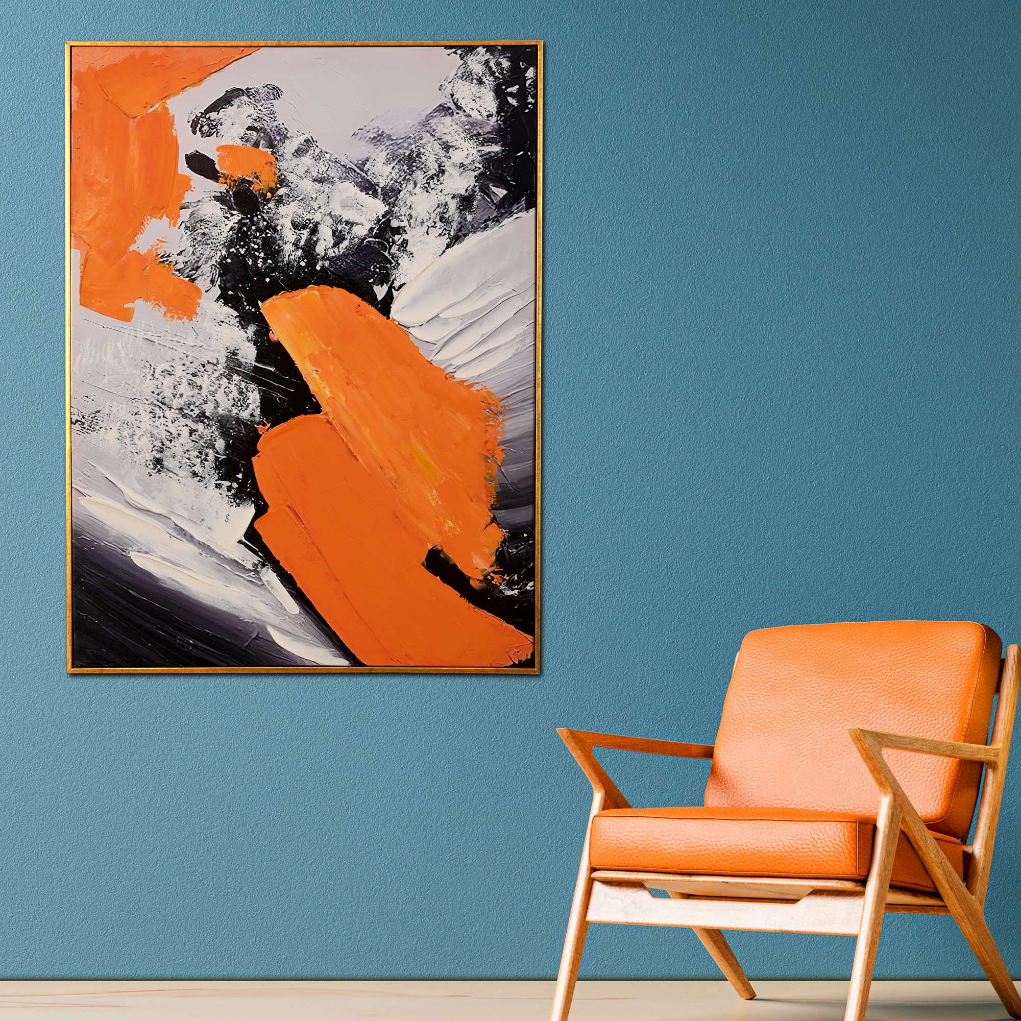 Urban Blaze Abstract Hand Painted Wall Painting with Floating Frame