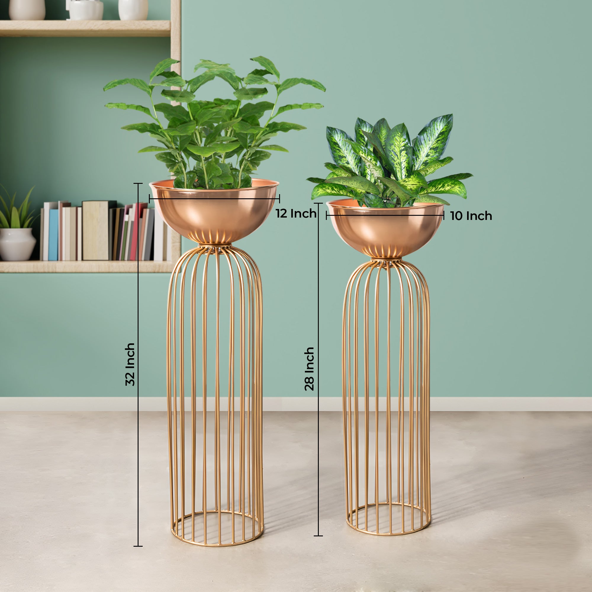 Urban Zen Gold Stand & Ross Gold Pot Planters Set of 2