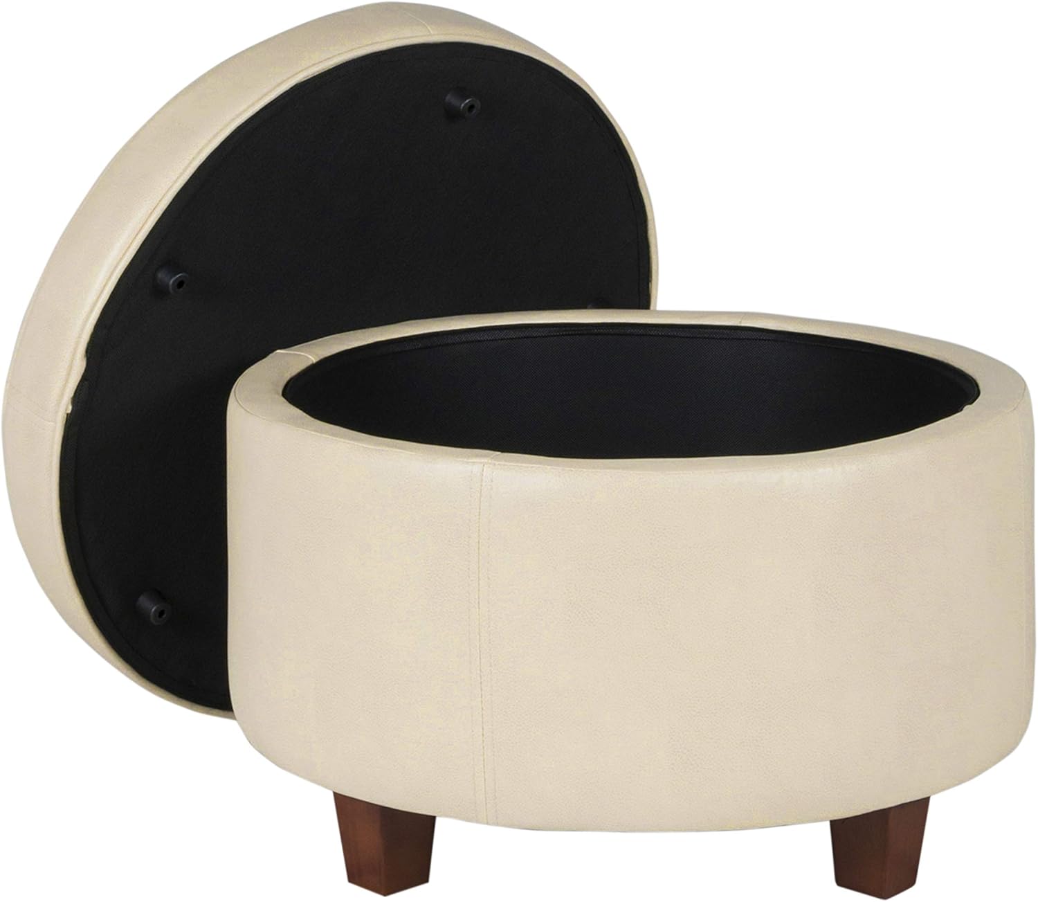 Versatile Round Ottoman in Soft Cream Fabric