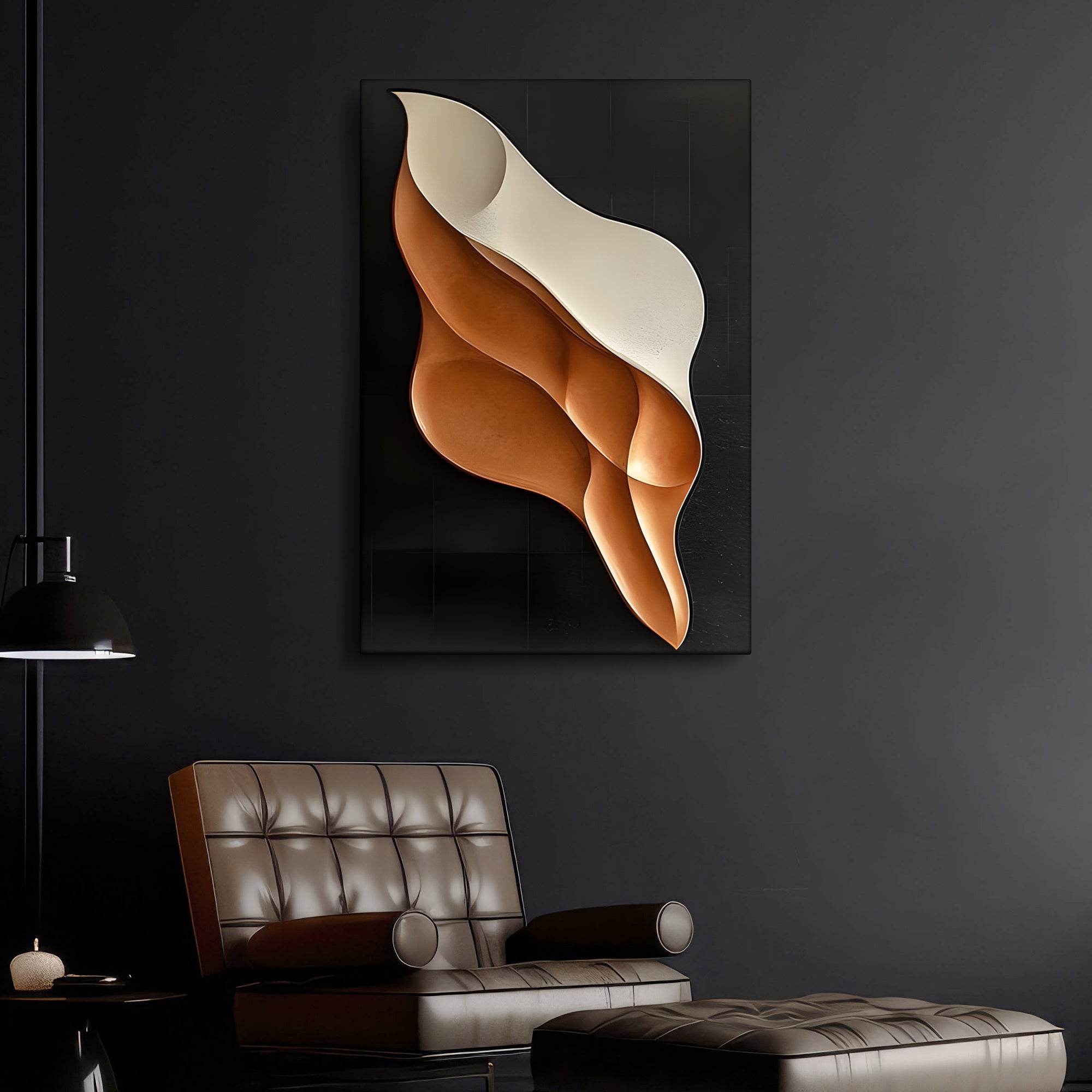 Vertical 3D Wall Art Panel with Flowing Tan and Cream Design
