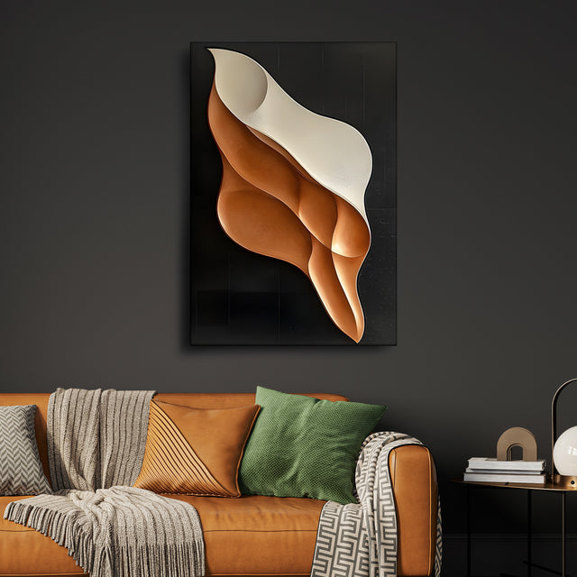 Vertical 3D Wall Art Panel with Flowing Tan and Cream Design