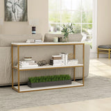 3-Tier White Marble Console Table with Golden Finish