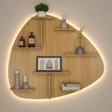 Abstract Shape Backlit Designer Wooden Wall Shelf / Book Shelf / Night Light, Light Oak Finish
