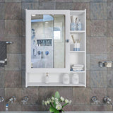 Aesthetic Design Spacious Wooden Bathroom Mirror Cabinet with 6 Shelves with White Finish
