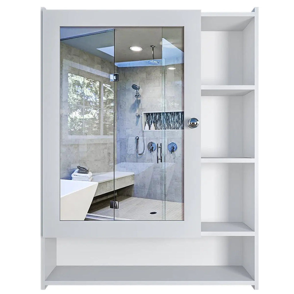 Bathroom Mirror Cabinet with 6 Shelves with White Finish