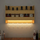 Aesthetic Look Backlit Wall Mounted Mini Bar Shelf in Light Oak Finish