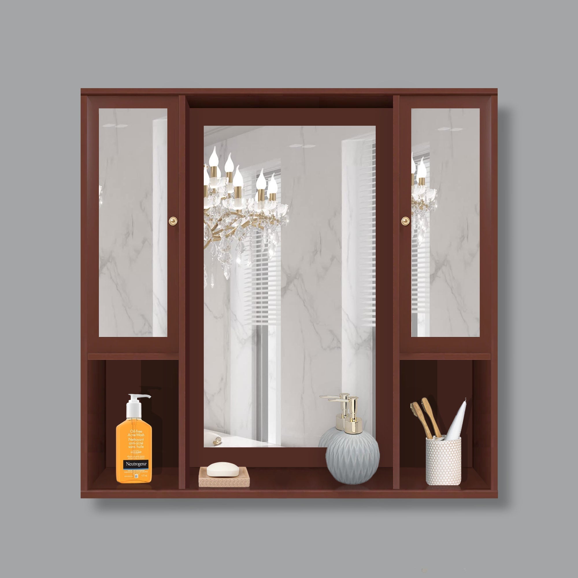 Aesthetic Wooden Bathroom Cabinet with 7 Spacious Shelves Finish Solid Brown