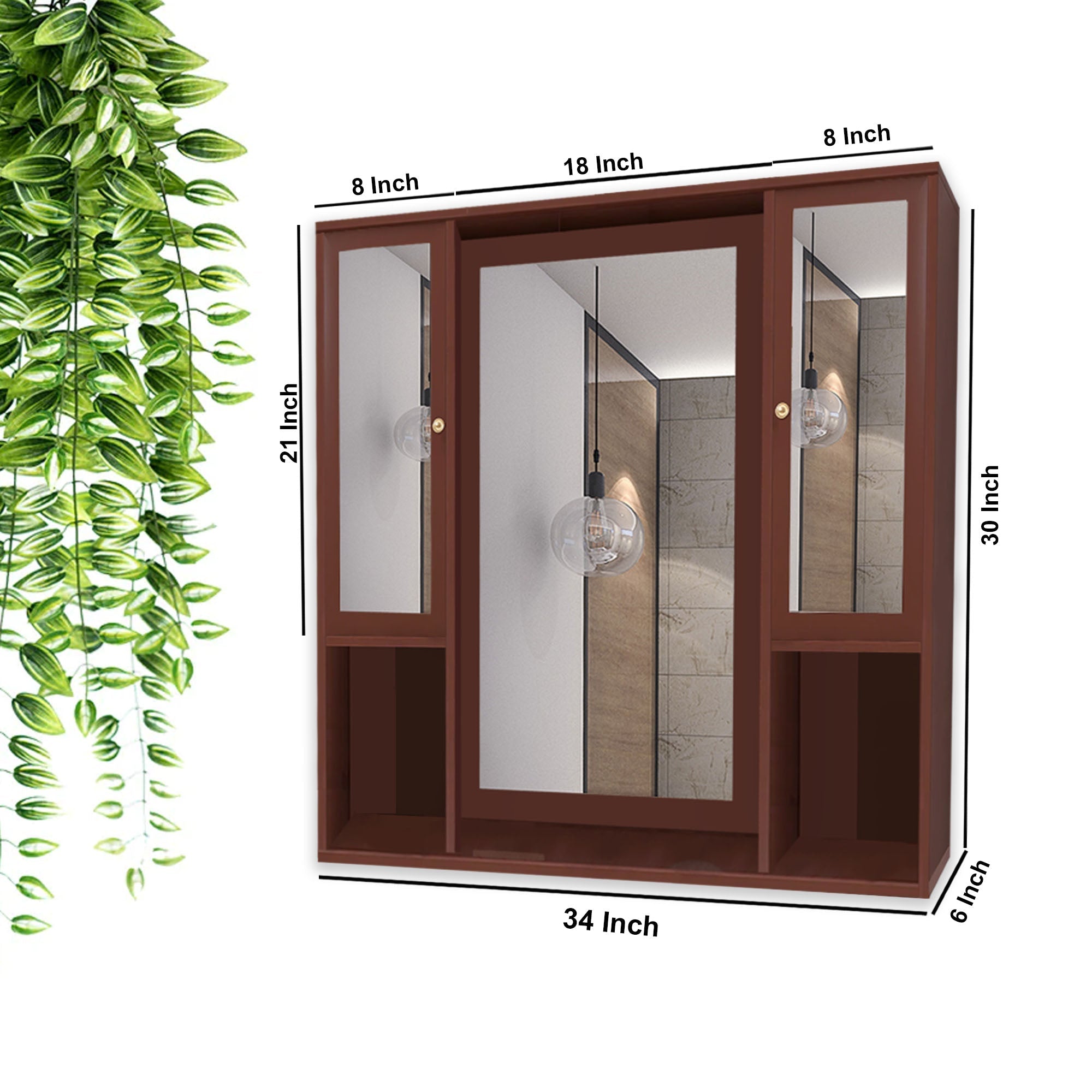 Wooden Bathroom Cabinet with 7 Spacious Shelves Finish Solid Brown