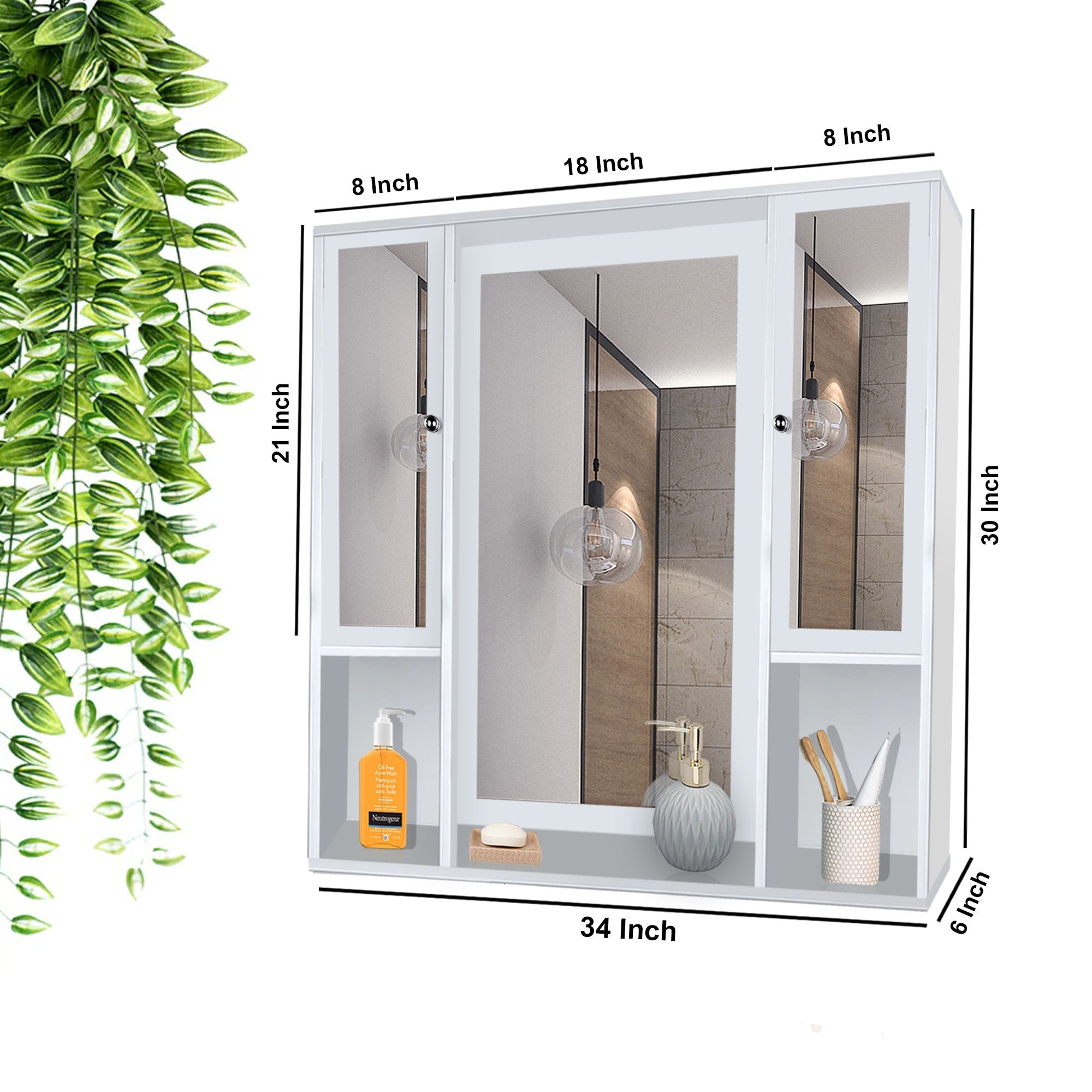 Aesthetic Wooden Bathroom Cabinet with 7 Spacious Shelves with White Finish