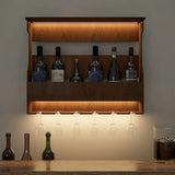 Backlit Design MDF Bar Wall Shelf / Mini Bar Shelf in Walnut Finish