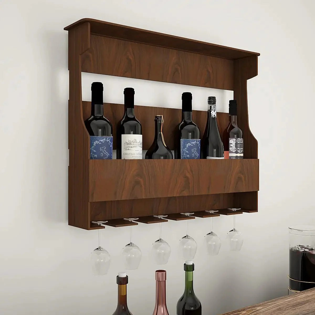 Design MDF Bar Wall Shelf / Mini Bar Shelf in Walnut Finish