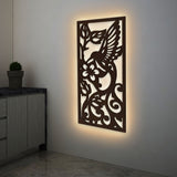 Beautiful Bird with Flower Backlit Wooden Wall Hanging