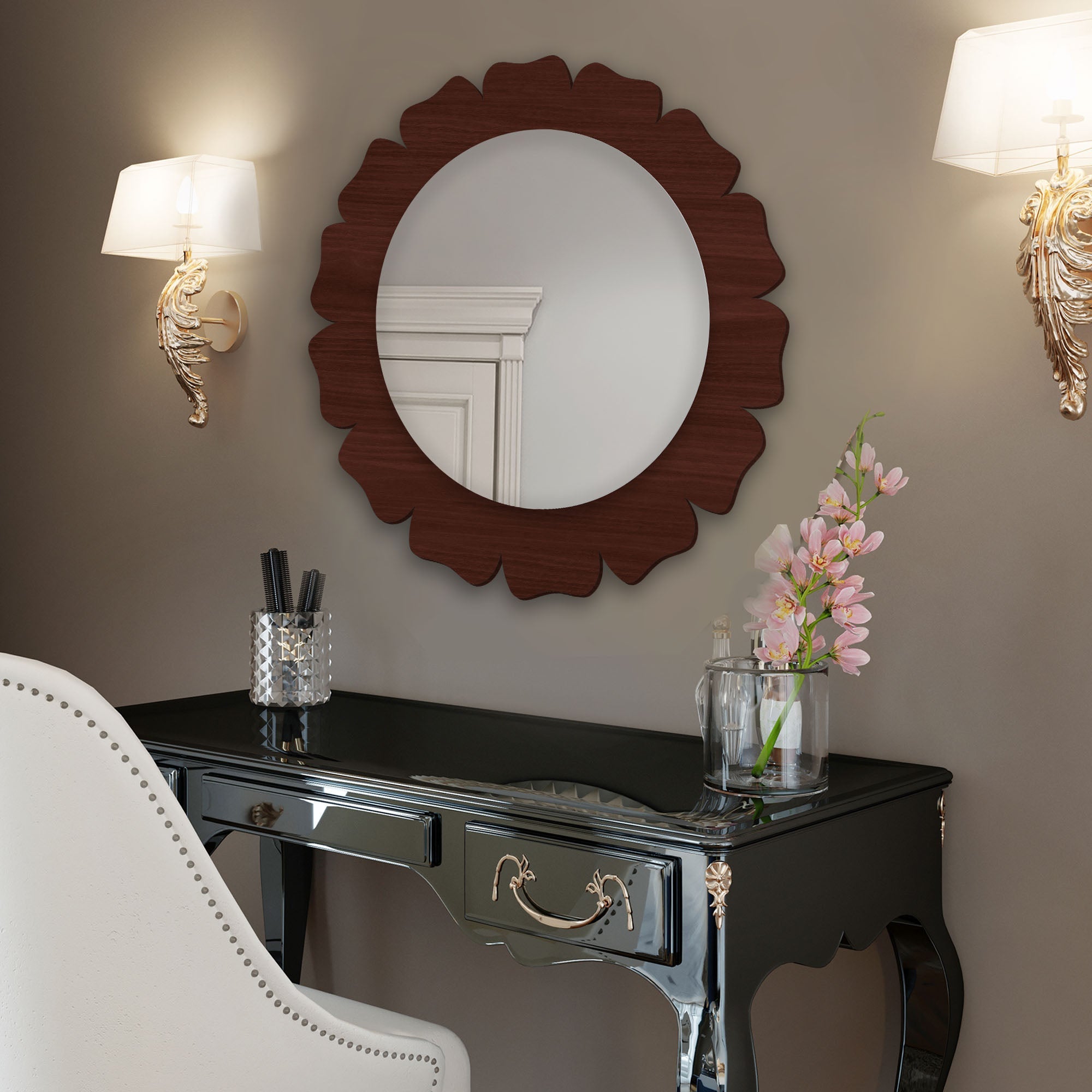 Design Art Wooden Wall Mirror