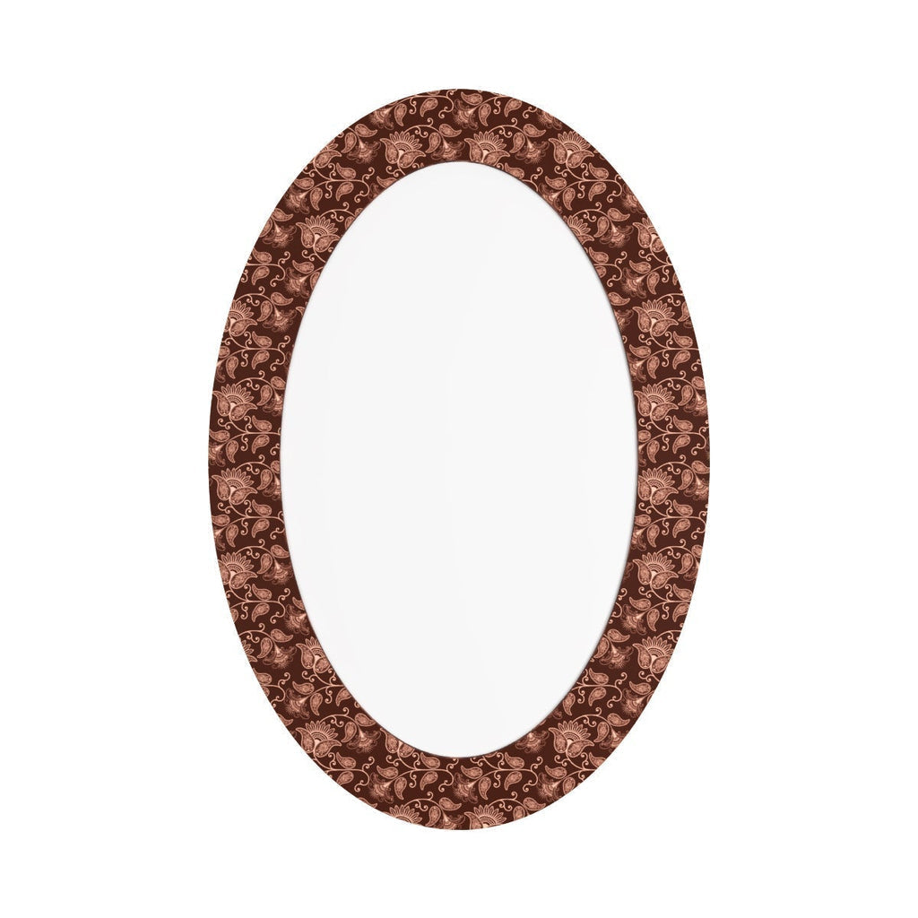 Floral Print Maroon Oval Printed Mirror