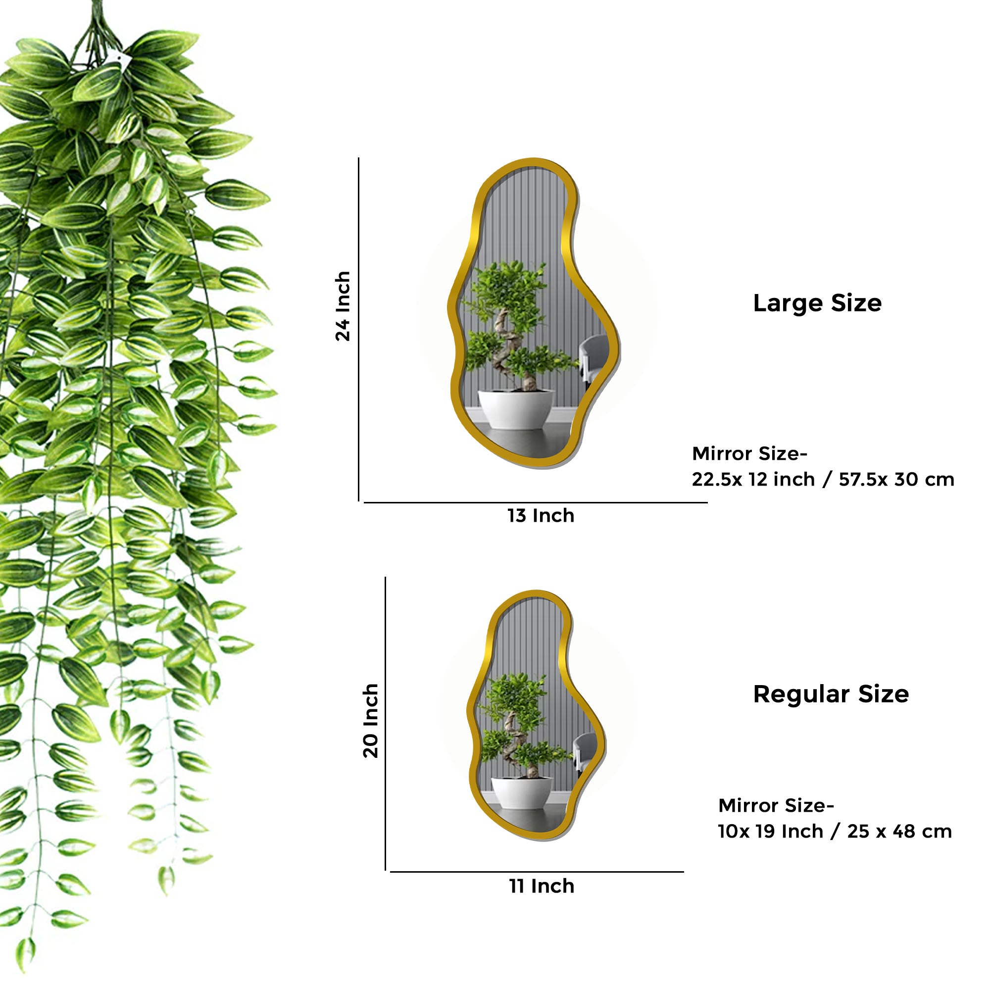 Golden Wavy Shape Wooden Golden Finish Wooden Vanity Mirror