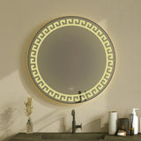 Beautiful Greek Key Motif Designer LED Round Shape Bathroom Mirror