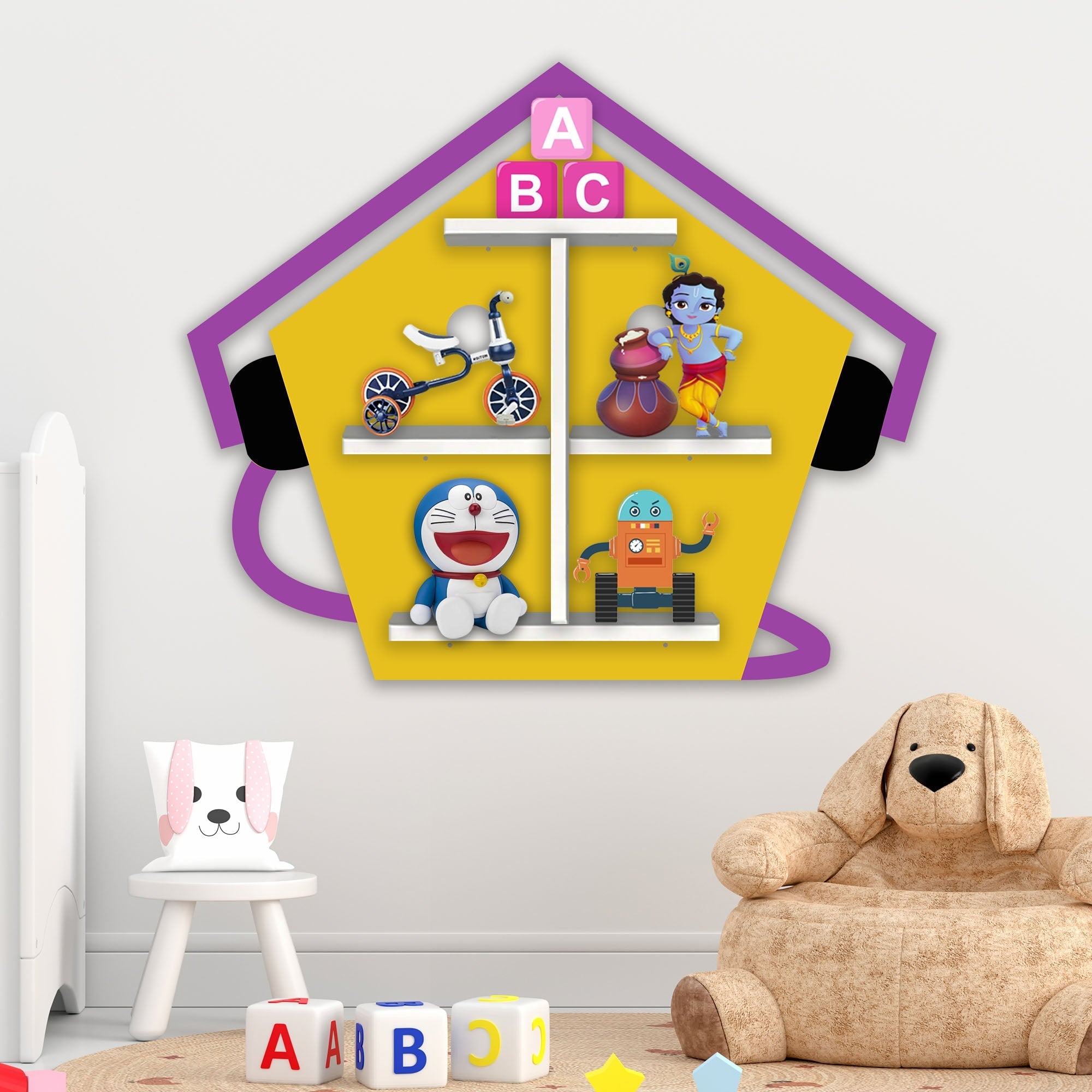 Listening Music Wooden LED Light Wall Shelf for Kids