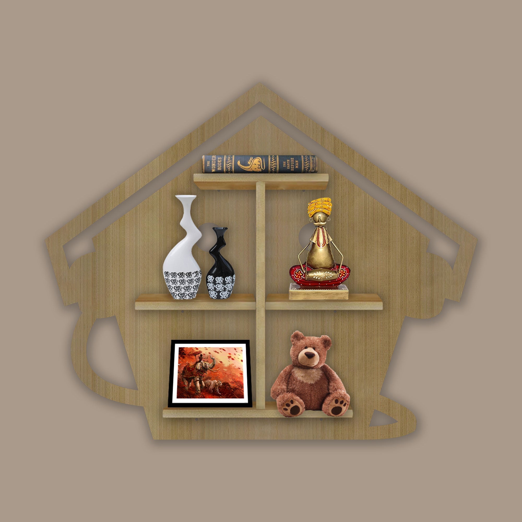 LED Light Wall Shelf with Oak Finish