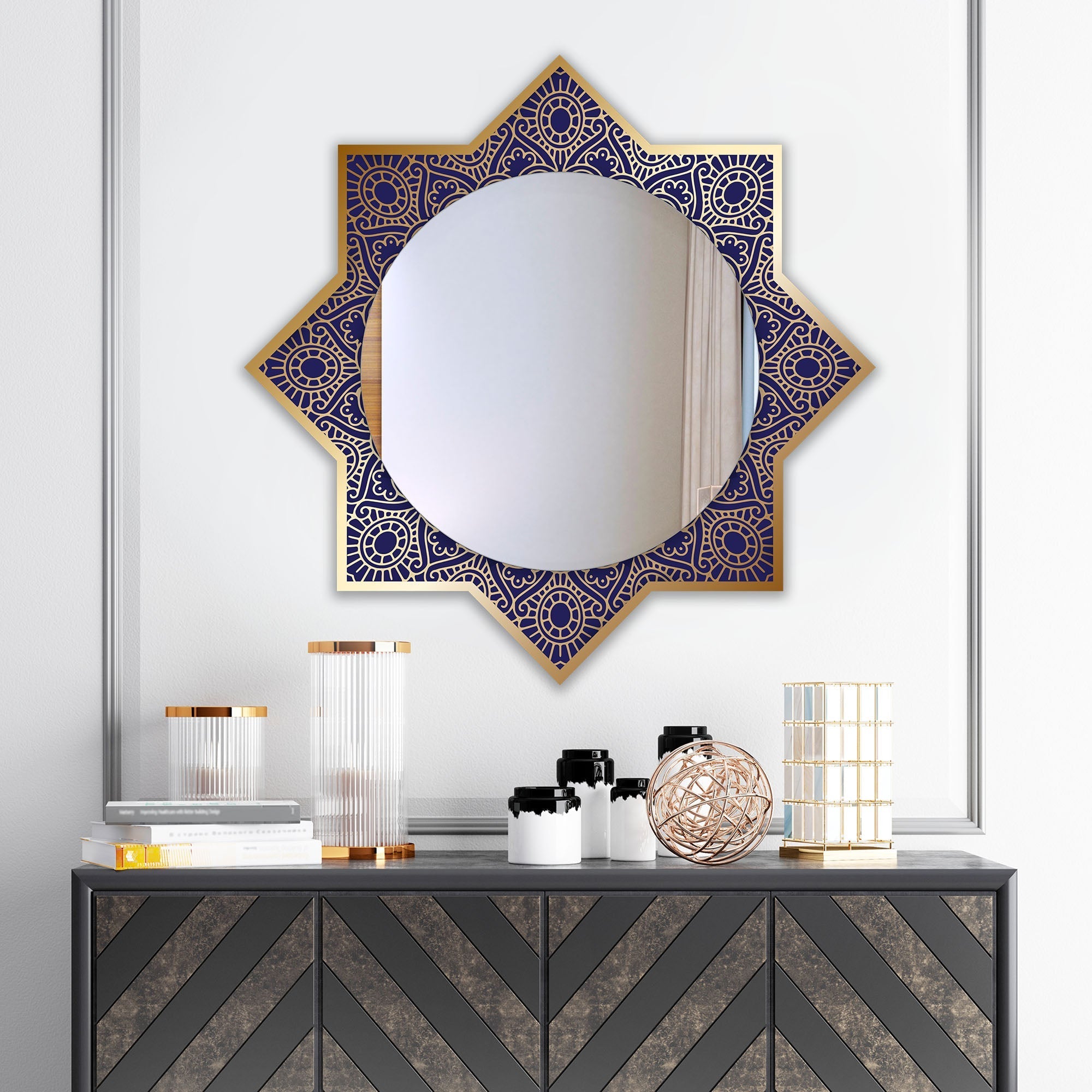 Beautiful Line Art Designer Pattern Printed Wall Mirror