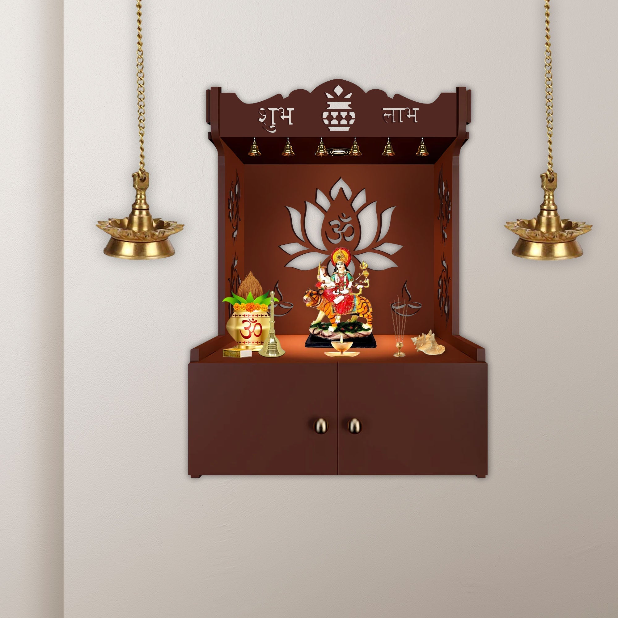 Beautiful Lotus Pattern Brown Wooden Wall Temple