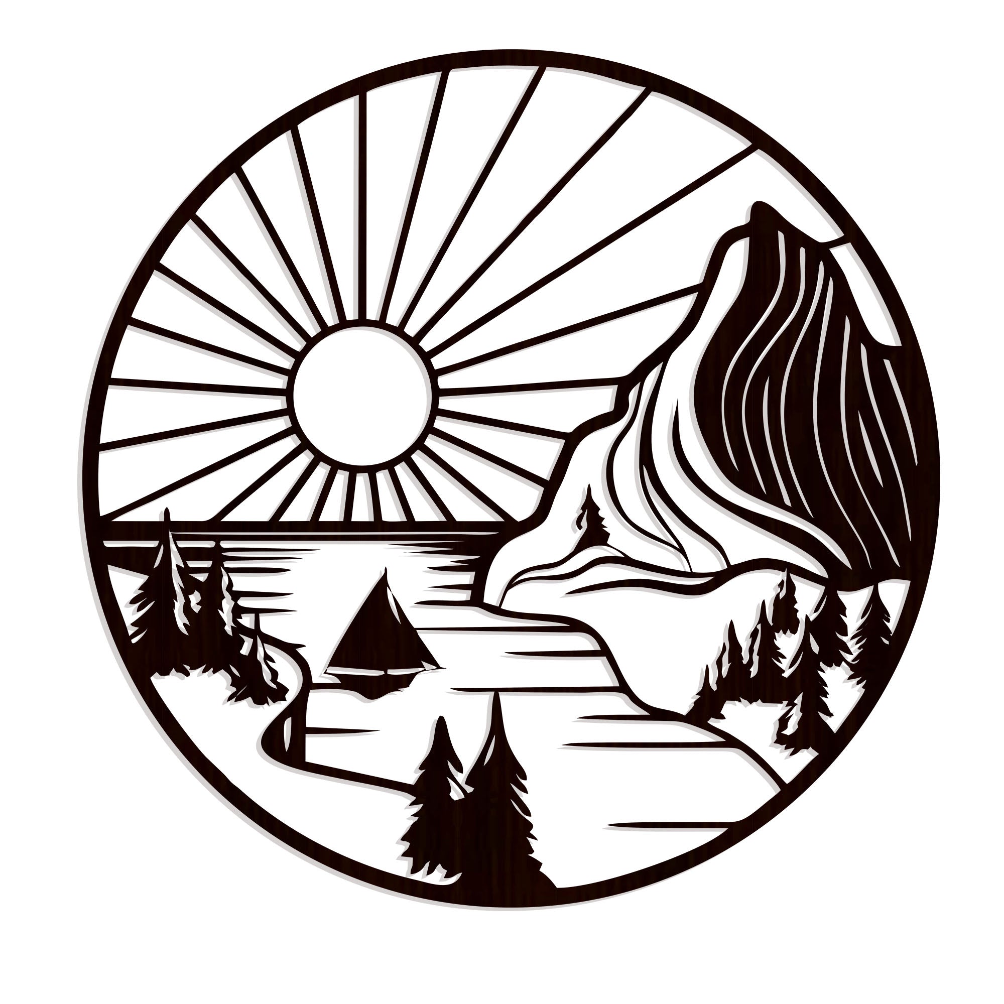 Rising Sun Scenery Backlit Wooden Wall Decor with LED Night Light Walnut Finish