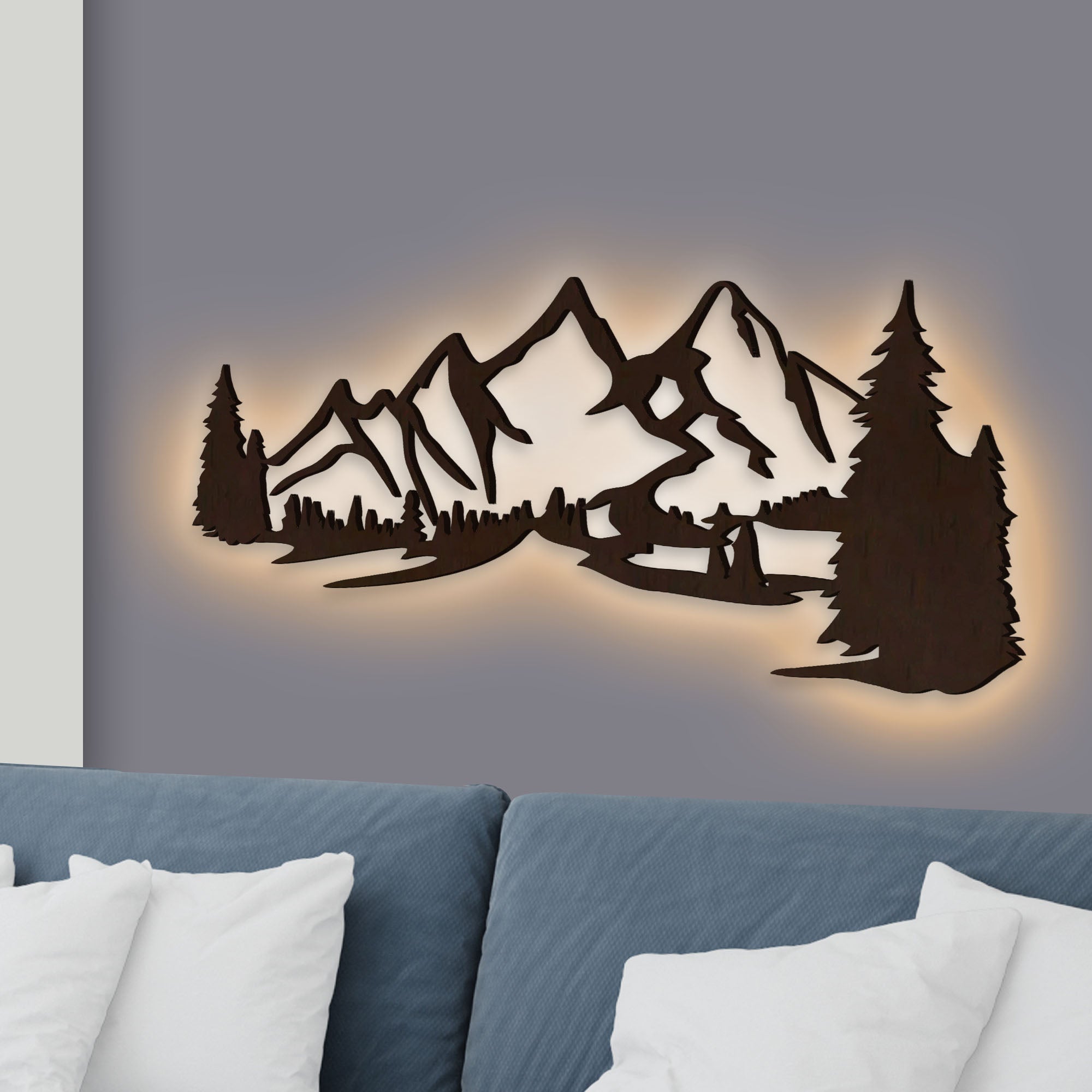 Beautiful Mountain Scenery Backlit Wooden Wall Decor