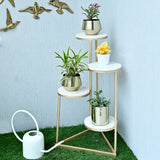 Beautiful Premium Looking Sturdy Metal Planter Stand With White Round Marble At Top - 4 Tier